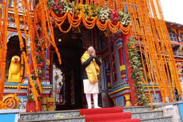 Prime Minister Narendra Modi at Badrinath temple in Chamoli district in the state of Uttarakhand. (Image: Twitter/PIB)