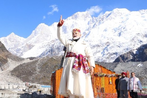 Prime Minister Narendra Modi at Kedarnath temple in Rudraprayag district of Uttarakhand. (Image: Twitter/PIB)