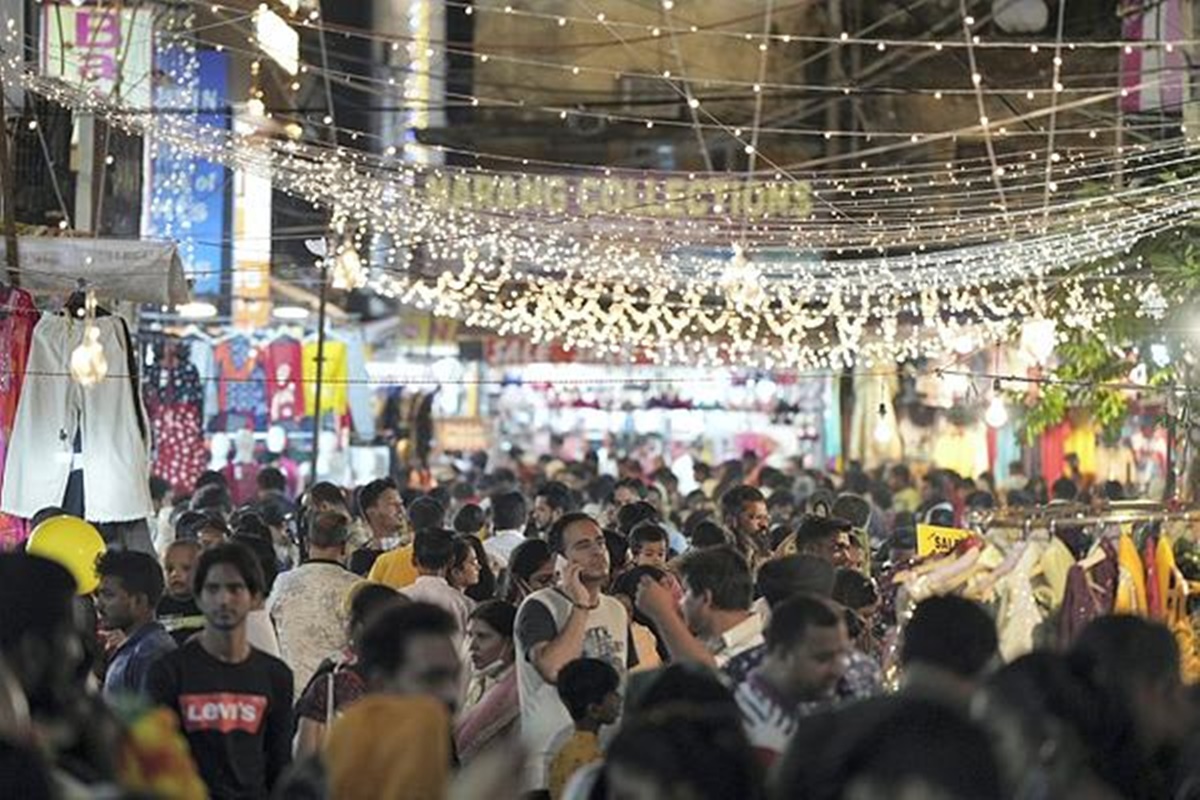 People visit a crowded Lajpat Nagar market on 'Dhanteras' ahead of the 'Diwali' festival, in New Delhi. (PTI Photo/Arun Sharma)