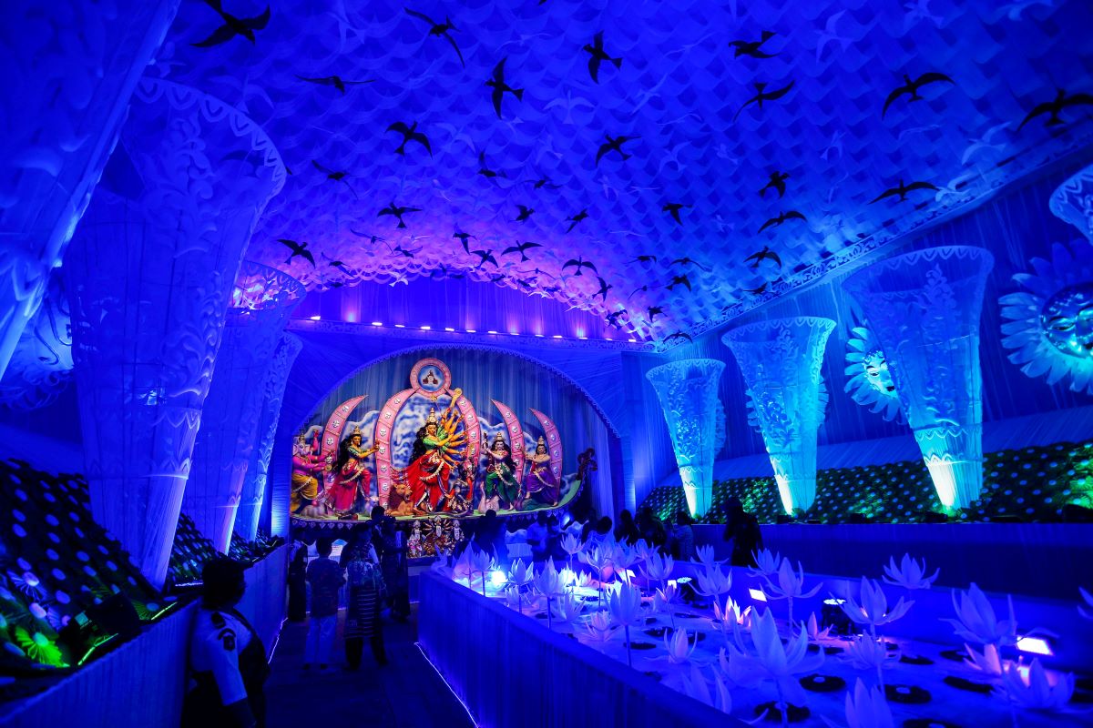 Agartala: View of a Durga Puja pandal ahead of Durga Puja festival. (PTI Photo)