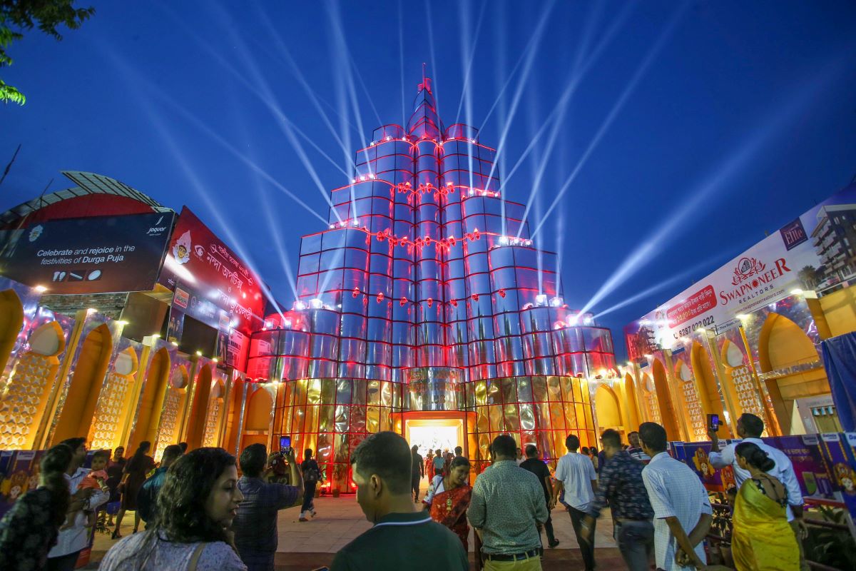Agartala: A replica of Burj Khalifa at a Durga Puja pandal for the Durga Puja celebrations. (PTI Photo)