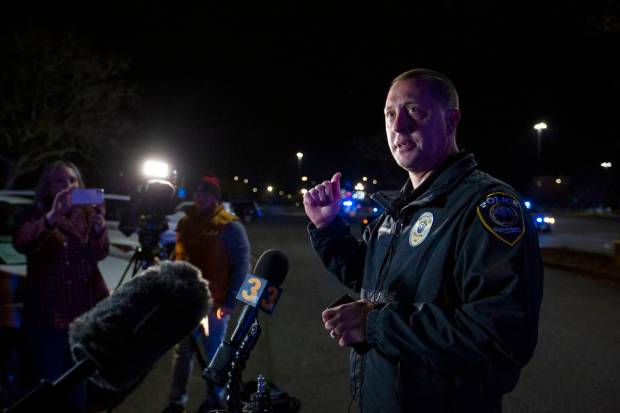 Chesapeake Police Public Information Officer Leo Kosinski delivers an update to the press following a mass shooting at a Chesapeake. (AP Photo)
