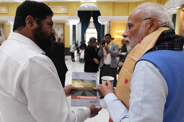 Prime Minister Narendra Modi with Maharashtra chief minister Eknath Shinde during the all-party meeting on G20 summit, in New Delhi. (PTI Photo)