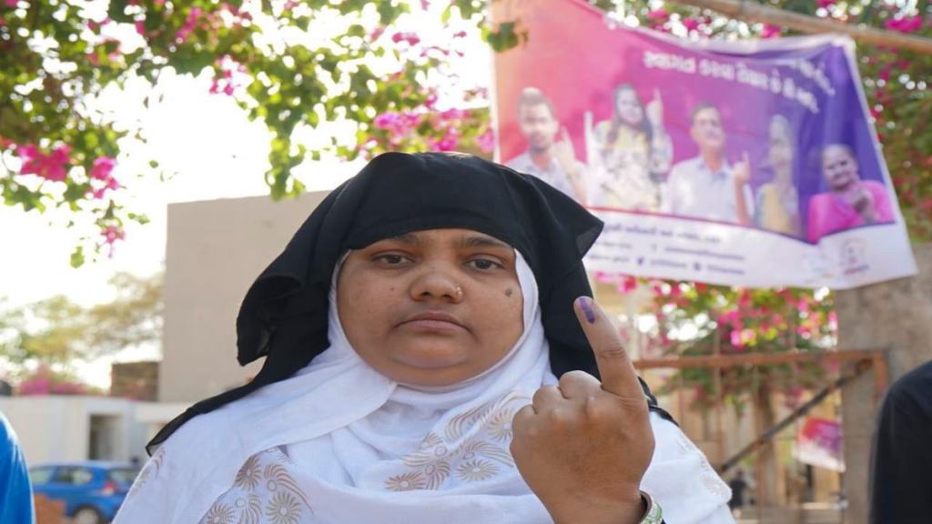 Bilkis Bano casts her vote for the first time in 17 years (on 23/4/2019) after she was gang-raped during the 2002 communal riots that broke out in the state. (Express Photo by Bhupendra Rana | File)

