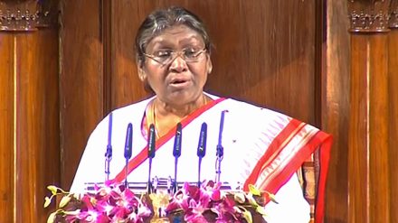 President Droupadi Murmu addresses the joint session of Parliament on the opening day of the Budget Session, in New Delhi, Tuesday, Jan. 31, 2023. 