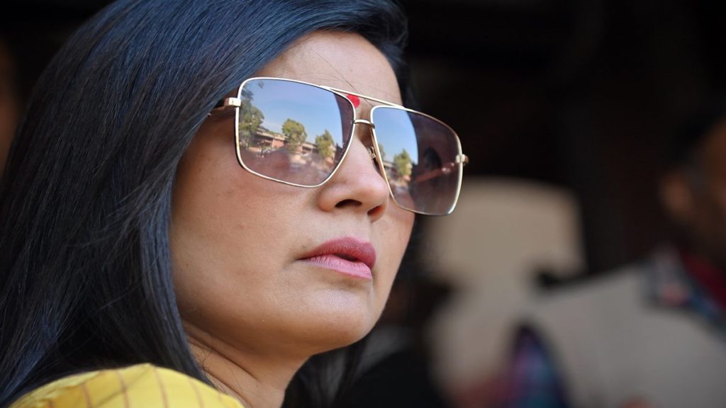 Trinamool Congress (TMC) Lok Sabha MP Mahua Moitra at Parliament House during the Budget Session, in New Delhi on Wednesday. (ANI Photo)
