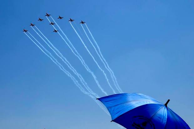 The second day of Aero India saw a display of India's fighter jets and helicopters in the city's skies. The event started with Union Defense Minister Rajnath Singh engaging with counterparts from various countries. The US' newest F-35A aircraft, which is the fifth generation of fighter jets, and India's Suryakiran Tejas aircraft were also showcased.