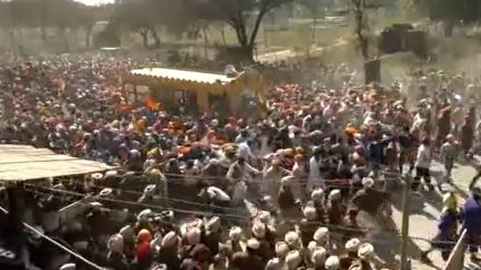 Supporters armed with swords and guns also broke barricades outside the Ajnala PS in Amritsar. (Photo: ANI/Screengrab)