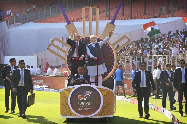 Prime Minister Narendra Modi and his Australian counterpart Anthony Albanese has reached the Narendra Modi stadium in Ahmedabad and took a round of the massive sports arena on a golf car before the start of the fourth Test match between India and Australia. (AP photo)