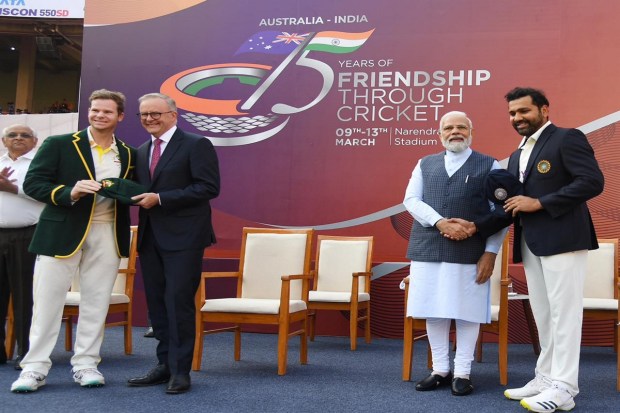 Modi and Albanese handed over Test caps to their respective team captains Rohit Sharma and Steve Smith. (PTI photo)