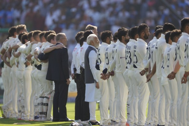 Modi and Albanese met players from both sides and stood along side them when the national anthems of India and Australia were sung. (AP photo)