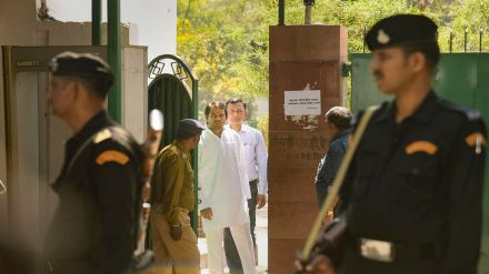 Bihar Minister and RJD MLA Tej Pratap at the residence of former Bihar chief minister Rabri Devi during a visit of CBI officials in connection with further probe in the land for jobs scam case, in Patna, Monday, March 6, 2023. (PTI Photo)