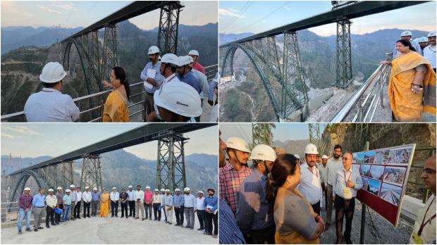 Darshana Jardosh, the Union Minister of State for Railways, recently inspected the Chenab Bridge and expressed her appreciation for the quality of work executed. She was accompanied by CAO/USBRL SP Mahi and ED/KRCL RK Hedge along with a team from Northern Railways and KRCL. She shared pictures of her visit on Twitter and called the bridge a 
