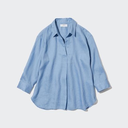 UNIQLO Premium Linen Skipper Collar 3 4 Sleeve Shirt INR 2990