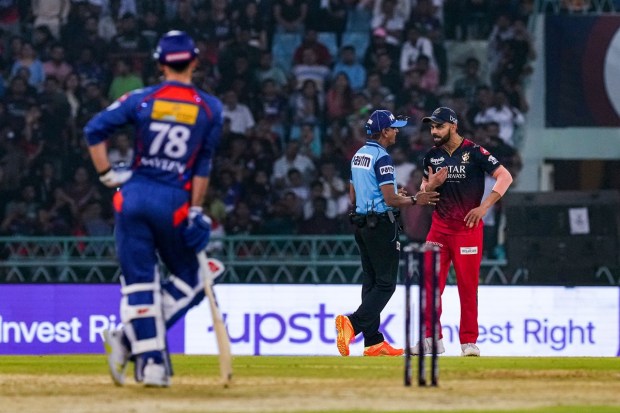 Royal Challengers Bangalore player Virat Kohli speaks with the umpire during the IPL 2023 cricket match between Lucknow Super Giants and Royal Challengers Bangalore at Bharat Ratna Shri Atal Bihari Vajpayee Ekana Cricket Stadium in Lucknow. (Photo: PTI)