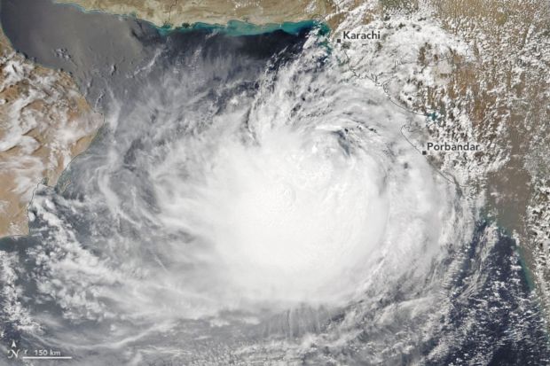 The very severe cyclonic storm which developed over the Arabian Sea on June 6, will make landfall on western India's coastline today. Cyclone Biparjoy has been stirring in the Arabian Sea for over a week now and the Visible Infrared Imaging Radiometer Suite (VIIRS) on the NOAA-20 satellite acquires a natural-color image of the storm a day before its landfall. (Photo Credits: Twitter)