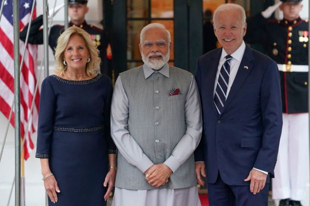 UJoe and Jill Biden hosted PM Modi for an intimate dinner at the White House, signalling the warm friendship between the two countries.(Photo Credits: AP)