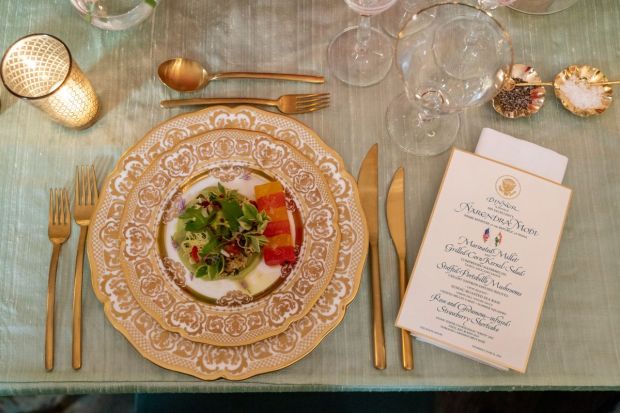 As PM Modi is a vegetarian, Jill Biden asked Chef Nina Curtis -- who specialises in plant-based cuisine -- to work with the White House staff and create a stunning vegetarian menu for the Indian Prime Minister. Guests also had the option to add fish to their main course.(Photo Credits: AP)