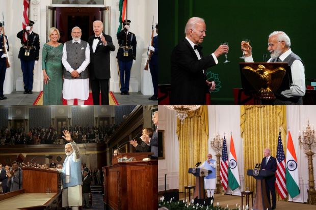 US President Joe Biden and First Lady Jill Biden on Thursday (June 22) welcomed Prime Minister Narendra Modi at the White House for the State dinner. Amongst the US officials who arrived at the White House for the State Dinner was the US Secretary of Commerce Gina Raimondo, US Secretary of State, Antony Blinken, and US Ambassador to India, Eric Garcetti. Big names in the tech world, film and fashion industry, as well as billionaire industrialists, were among those invited to the State Dinner. PM Modi is visiting the US from June 21-24 at the invitation of President Joe Biden and the First Lady. Here’s a glimpse of the prime minister’s US visit which is filled with grand welcomes, state and private dinners and gifts: 