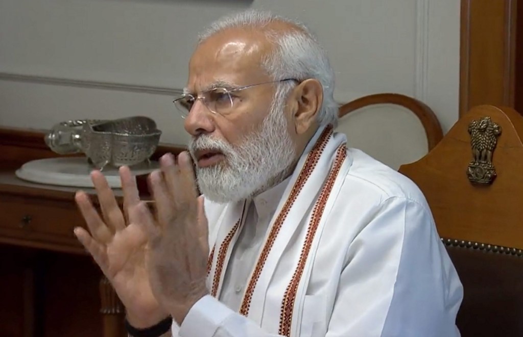 **EDS: SCREENSHOT VIA @PIB_India** New Delhi: Prime Minister Narendra Modi holds a meeting to review the situation related to Cyclone Biparjoy, in New Delhi, Monday, June 12, 2023. (PTI Photo) (PTI06_12_2023_000144A)