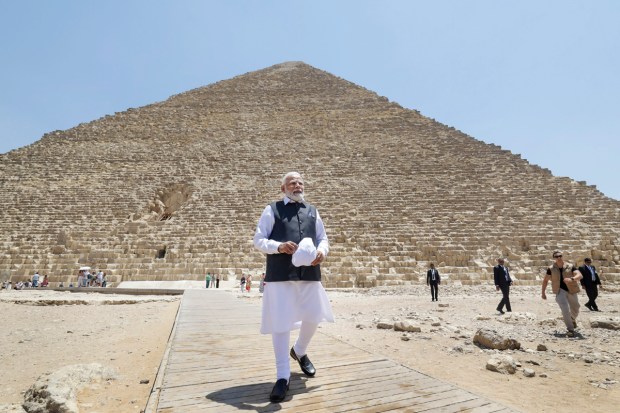 Prime Minister Narendra Modi on Sunday visited the world famous Pyramids of Giza in Egypt. The Great Pyramid of Giza was earlier considered to be one of the seven wonders of the world. The Prime Minister was on a two-day state visit to Egypt. He visited the pyramids accompanied by Egyptian Prime Minister Mostafa Madbouly. During his visit to Egypt, PM Modi engaged in discussions with Egyptian President Abdel Fattah el-Sisi, in which they focused on the nations' bilateral cooperation in various sectors. (Image: PTI)