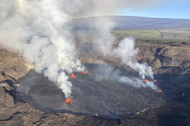 In this aerial photo provided by the US Geological Survey, Kilauea volcano in Hawaii erupted on Wednesday, June 7, 2023.