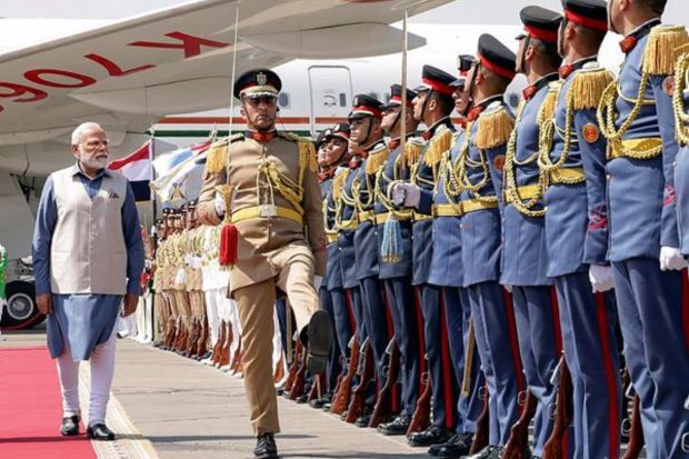 Prime Minister Narendra Modi being accorded a Guard of Honour upon his arrival in Cairo. (PTI Photo)