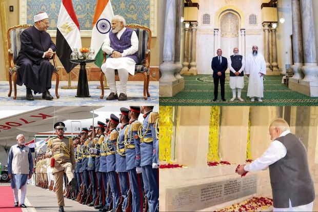 Prime Minister Narendra Modi's visit to Egypt holds great significance as it strengthens the diplomatic ties between India and Egypt. During his visit, PM Modi engaged in productive discussions with Egyptian President Abdel Fattah el-Sisi, focusing on enhancing bilateral cooperation in various sectors such as trade, investment, defense, and culture. The visit also emphasized the historical and cultural ties shared by both nations. PM Modi's presence showcased India's commitment to fostering mutually beneficial partnerships and promoting peace and stability in the region. This visit will undoubtedly pave the way for increased collaboration and prosperity between India and Egypt. Here are some pictures from his visit.