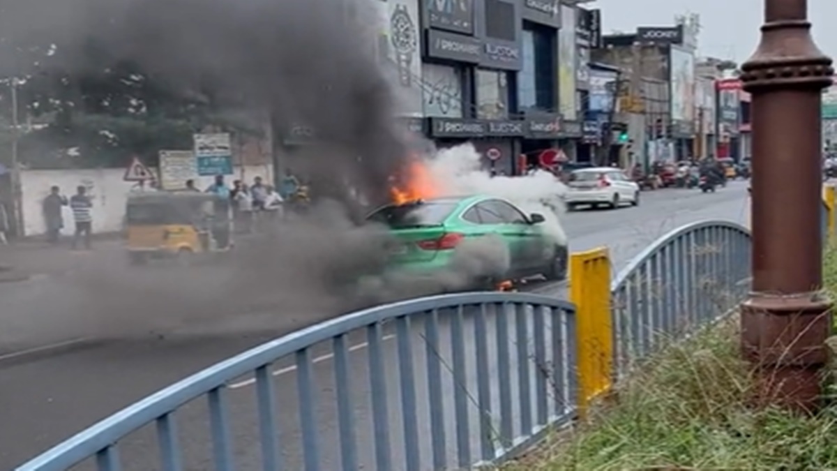 WATCH Video BMW goes up in flames on busy Chennai road India News The Financial Express