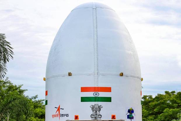 Chandrayaan-3 spacecraft at the Satish Dhawan Space Station ahead of its launch, in Sriharikota. (PTI Photo)