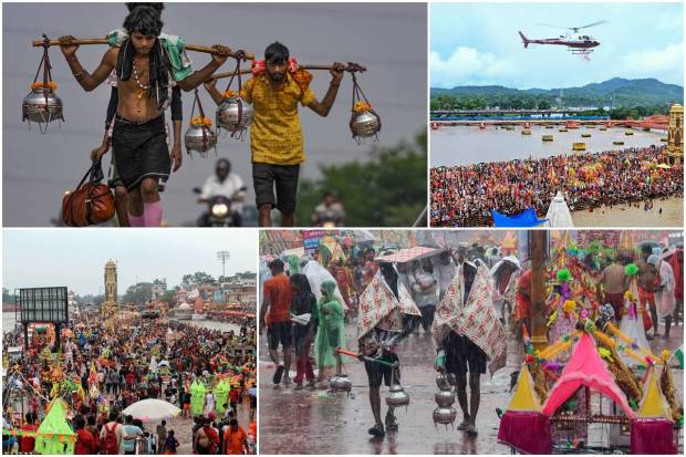 In the holy month of ‘Shravan’, 'Kanwar Yatra' commenced on July 4 and is going on in full swing. It is an annual pilgrimage of devotees of Shiva, known as Kānvarias. They visit Hindu pilgrimage places like Haridwar, Gaumukh, and Gangotri in Uttarakhand and Sultanganj in Bihar to fetch water from the holy river Ganga.From the river, lakhs of pilgrims fetch sacred water and carry it on their shoulders for hundreds of kilometers to offer it in their local Śiva shrines (or specific temples such Meerut's Augharnath and Pura Mahadeva, and  Jharkhand's Kashi Vishwanath, Baidyanath, and Deoghar.In Delhi, the state government has set up 200 Kanwar Camps with facilities of waterproof tents, washrooms, and clean water.Given the ongoing 'Kanwar Yatra', Uttar Pradesh Police have made elaborate security arrangements.The Sawan month started on July 4. Because of Adhik Maas, Shravan month will stretch up to two months. On August 31, it will conclude.Here are some photos. Have a look: