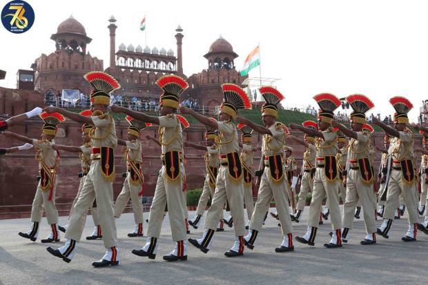 Glimpses of the Full Dress Rehearsal of the 77th Independence Day Celebrations at Red Fort in New Delhi on August 13, 2023.