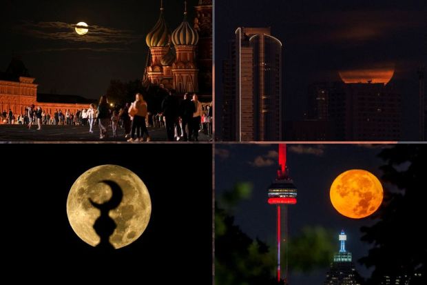 A rare Super Blue Moon illuminated the sky across globe on Wednesday night (August 30). This rare celestial event was seen around the world, including United States, Canada, Greece and many other countries. This was a rare combination of two different phenomena, a Blue Moon and a supermoon. This phenomenon is an astronomical event that occurs when a full moon coincides with both a blue moon and a perigee moon. Here is a glimpse of rare Super Blue Moon – 
