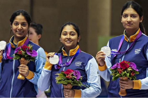 India’s campaign at the Asian Games 2023 got off to a promising start, with the women’s 10m air rifle team, comprising Ramita, Mehuli Ghosh, and Ashi Chouksey, securing a silver medal. (Image/PTI)