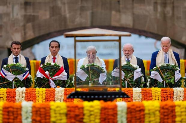 With a warm welcome for each leader, Prime Minister Narendra Modi personally handed them a Khadi angavastram or stole, against the backdrop of Bapu Kuti, a site rich in historical significance. (Image/PTI)