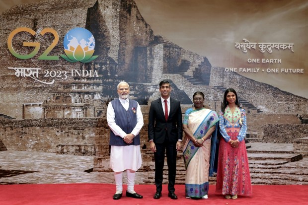 The backdrop showcased the ruins of the Nalanda University in Bihar besides India's G20 presidency theme -- 'Vasudhaiva Kutumbakam - One Earth, One Family, One Future'. (PTI Photo)