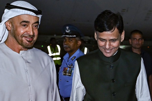 Union Minister of State for Home Affairs Nityanand Rai receiving UAE President Sheikh Mohamed bin Zayed Al Nahyan upon his arrival to attend the G20 Summit. (PTI Photo)