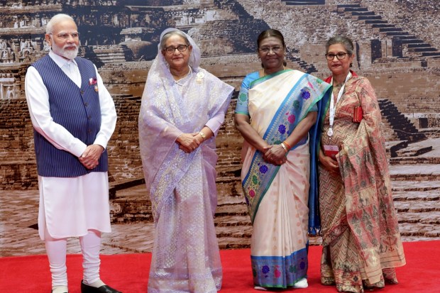 President Murmu, PM Modi and Bangladesh's PM Sheikh Hasina at Bharat Mandapam for Gala dinner. She is visiting India as its guest country to participate in the G-20 Leaders Summit. (PTI Photo)