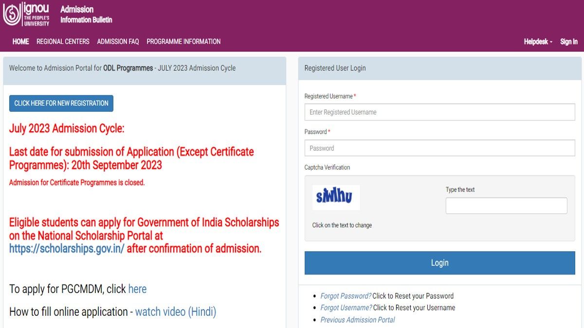 IGNOU July 2023 Registration Date extended; register here at ignou.ac