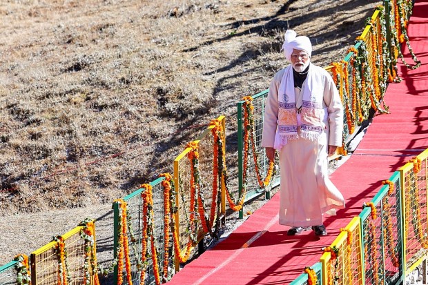Prime Minister Narendra Modi arrives to offer prayers at Parvati Kund. (PTI Photo)