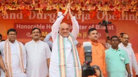 West bengal, kolkata, kolkata news, durga puja, durga puja news, amit shah, union home minister, ram temple, Pandal, uttar pradesh, ayodhya, tmc, india, india news, india latest news