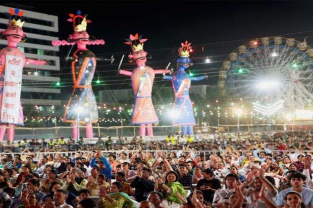People gather to celebrate Dussehra at an event attended by PM Narendra Modi at Dwarka in New Delhi. (Photo: PTI)