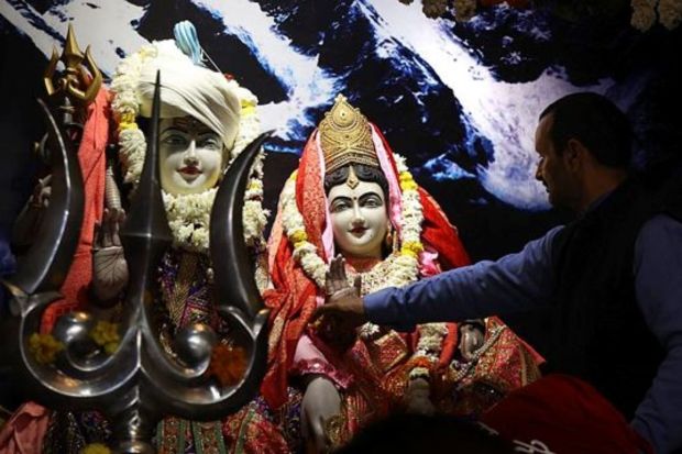Shivratri festivities: Devotees at Shiv Dham at Sri Durga Mata Mandir in Ludhiana on Saturday. Express Photo by Gurmeet Singh
