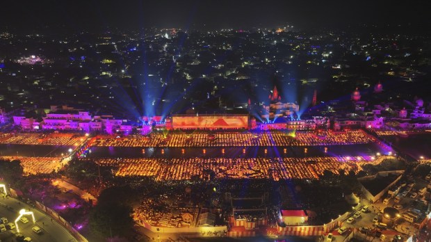 Diplomats from 54 countries witnessed the seventh Deepotsav in Ayodhya as the live telecast of the celebration was broadcast in over 100 countries. (AP Photo)