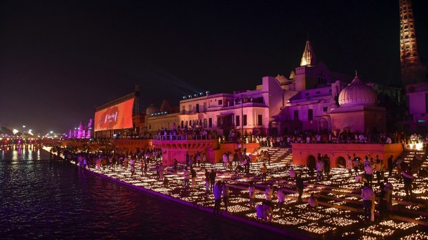Ayodhya echoed with 'Jai Shri Ram' after the representatives of the Guinness Book of World Records who counted the lamps using drones and gave the status of world record to the city. (PTI Photo)