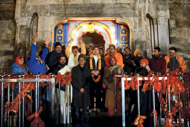 At night, Gandhi performed Rudrabhishek of Baba Kedarnath and held a meeting with the sadhus. He spent the night at Jai Kedar Kabra Niketan.(PTI Photo)