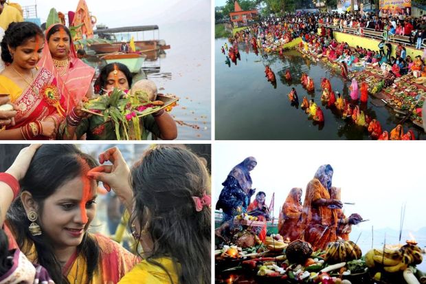 Chhath Puja, a significant Hindu festival dedicated to the worship of the sun god, is being celebrated with great enthusiasm and fervor across the country. Devotees across various regions are observed participating in rituals that include rigorous fasting, holy dips in rivers, and offerings made to the rising and setting sun. Chhath Puja holds special significance for people in states like Bihar, Jharkhand, Uttar Pradesh, and parts of Nepal. The celebrations create a vibrant atmosphere, marked by colorful decorations, traditional songs, and a sense of unity among communities. Here’s a glimpse of the Chhath Puja 2023 celebrations – 