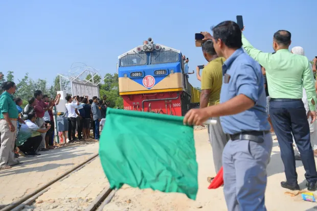 The newly inaugurated rail line connects Agartala in Tripura with Akhaura in Bangladesh, marking the first time a train will run from the northeastern region to Bangladesh. (Express Photo)