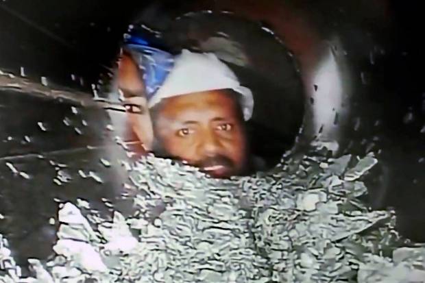 Visual of a worker trapped inside the under-construction tunnel between Silkyara and Dandalgaon on the Brahmakhal-Yamunotri national highway, in Uttarkashi district. (PTI Photo)