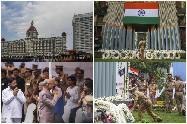 Maharashtra Governor Ramesh Bais and Chief Minister Eknath Shinde on Sunday paid floral tributes to the martyrs who laid down their lives while fighting terrorists who attacked the metropolis on this day 15 years ago. Prime Minister Narendra Modi on Sunday described it as the most dastardly terror assault India has faced and said it is the country's capability that it not only recovered but is also crushing terrorism with all its courage. In his Mann Ki Baat radio broadcast, Modi paid homage to those who lost their lives in the 2008 attack which, he noted, had shaken up the country. (PTI Photo)